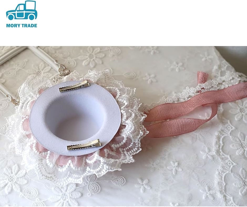 BABY初期 麦わらリボンミニハット ピンク×白レース morytrade ミニハット ロリータ コスプレ 麦わら帽子 ヘッドドレス