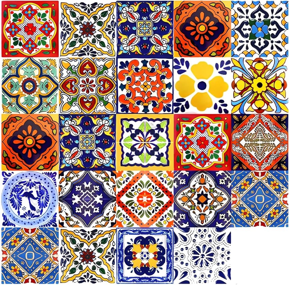 タイルシール 壁紙シール アンティーク キッチン 防水 10x10cm 24枚セット(カラフル,  10x10cm) | ブランド登録なし