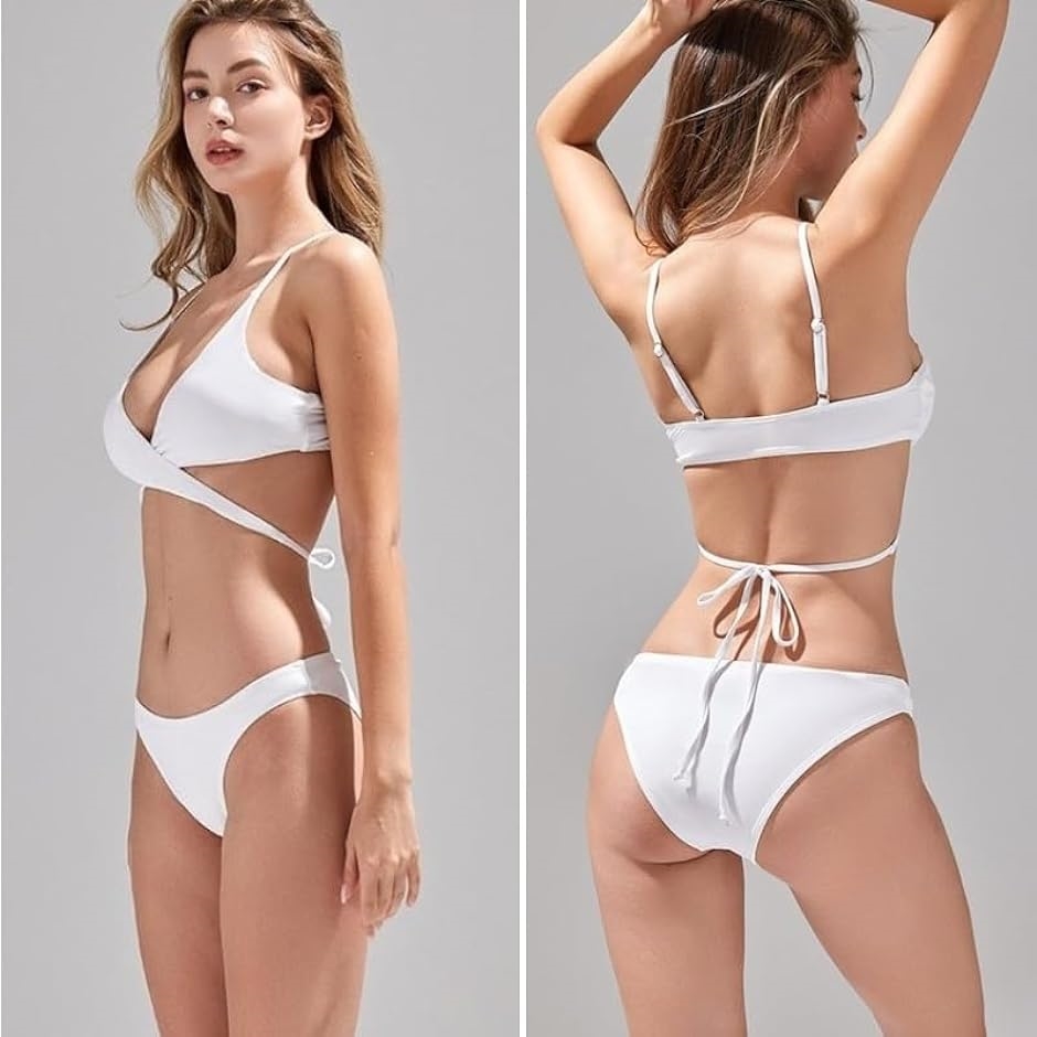 LAURAS SWIMWEAR ビキニ　水着　オフショル 2way 白 グレー レースレディース Lace Ladies ワンショルダー無地ビキニ 水着2