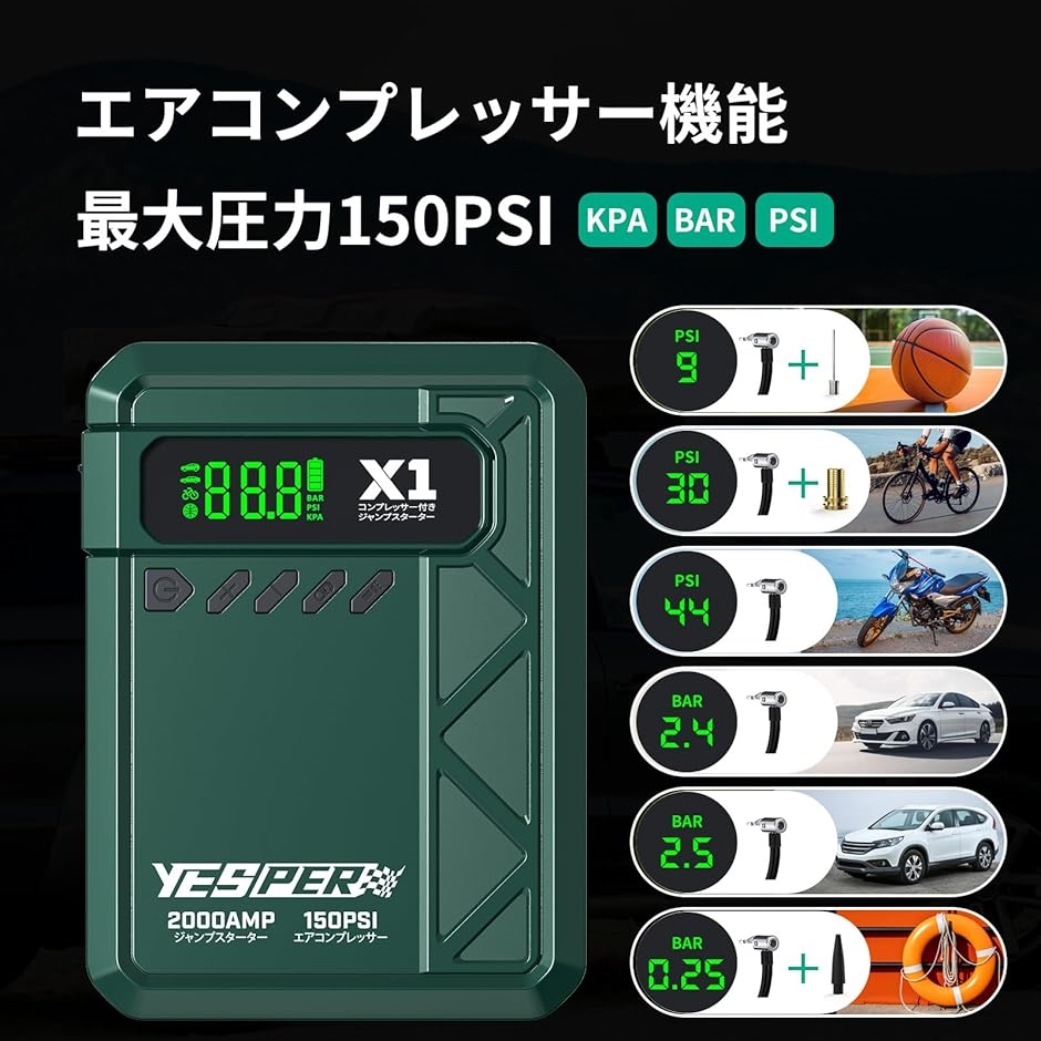 大特価‼️ 車用品 ジャンプスターター エアコンプレッサー  32500mAh ジャンプスターター エアコンプレッサー 32500mAhモバイルバッテリー