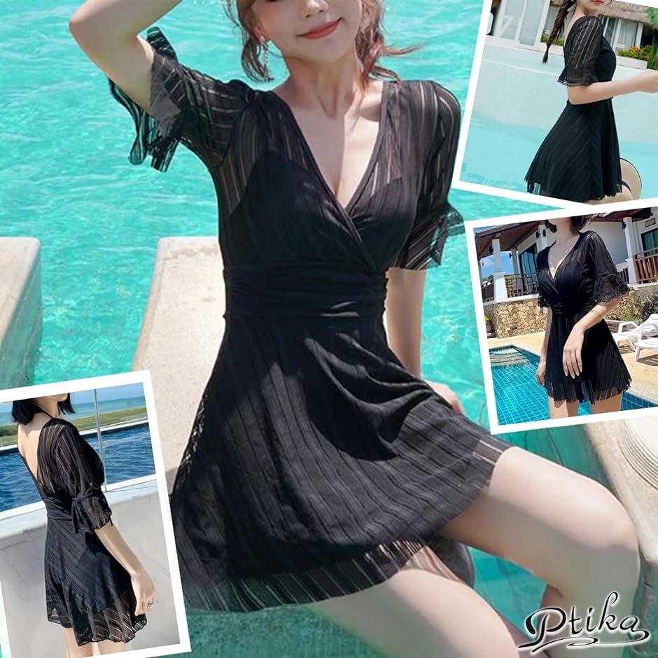 水着 レディース ワンピース フリル スカート シンプル モノキニ 体型カバー( ブラック,  L) | ブランド登録なし | 05