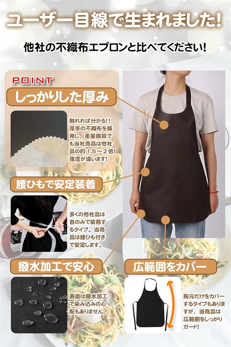 【送料込】使い捨てエプロン 使い捨てエプロン 不織布 個包装 40枚 腰ひも付 (ホワイト, Free Size
