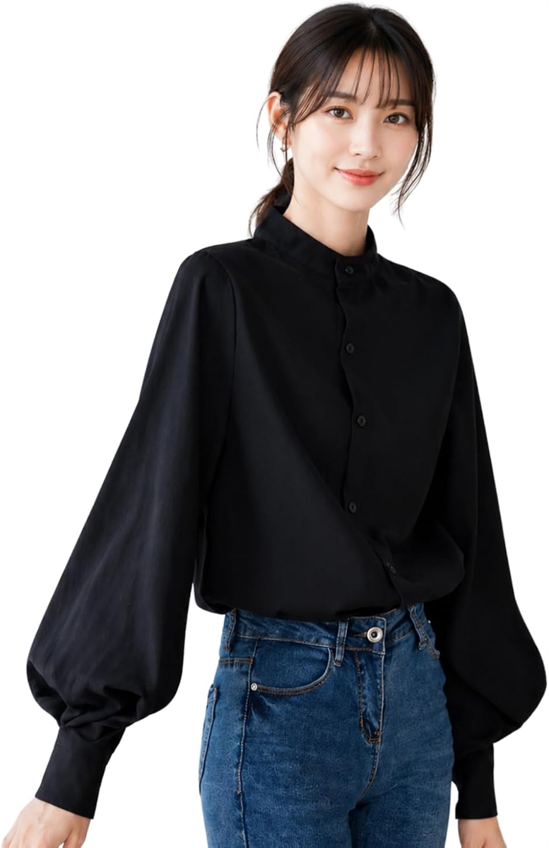 レディース ブラウス 長袖 トップス パフスリーブ シャツ オフィス 