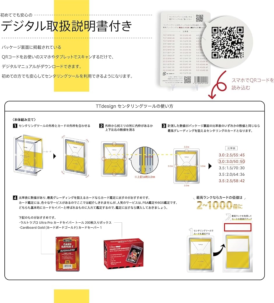 センタリングツール TCGカード PSA鑑定対応 ピッタリサイズ グレーディングに最適( ECOパッケージ レギュラー0.5mm)｜horikku｜05