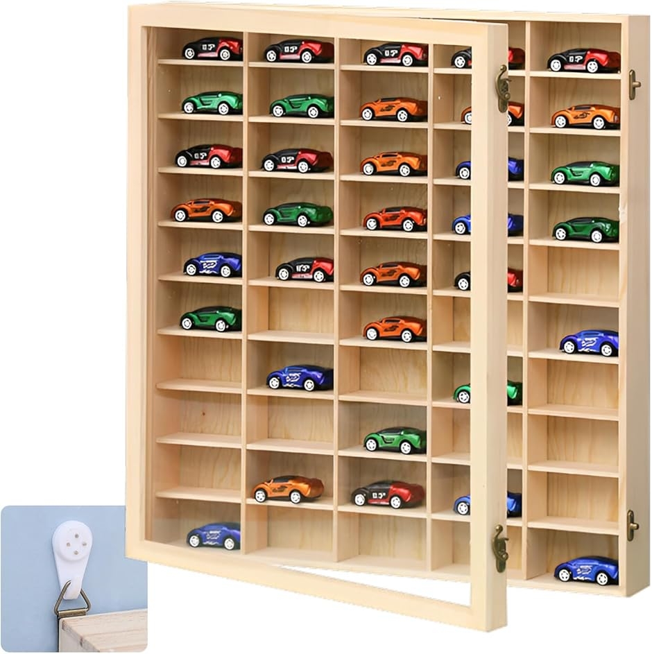 ミニカーケース トミカ用 収納 壁掛け 1/64 ディスプレイ (ウッド, 50