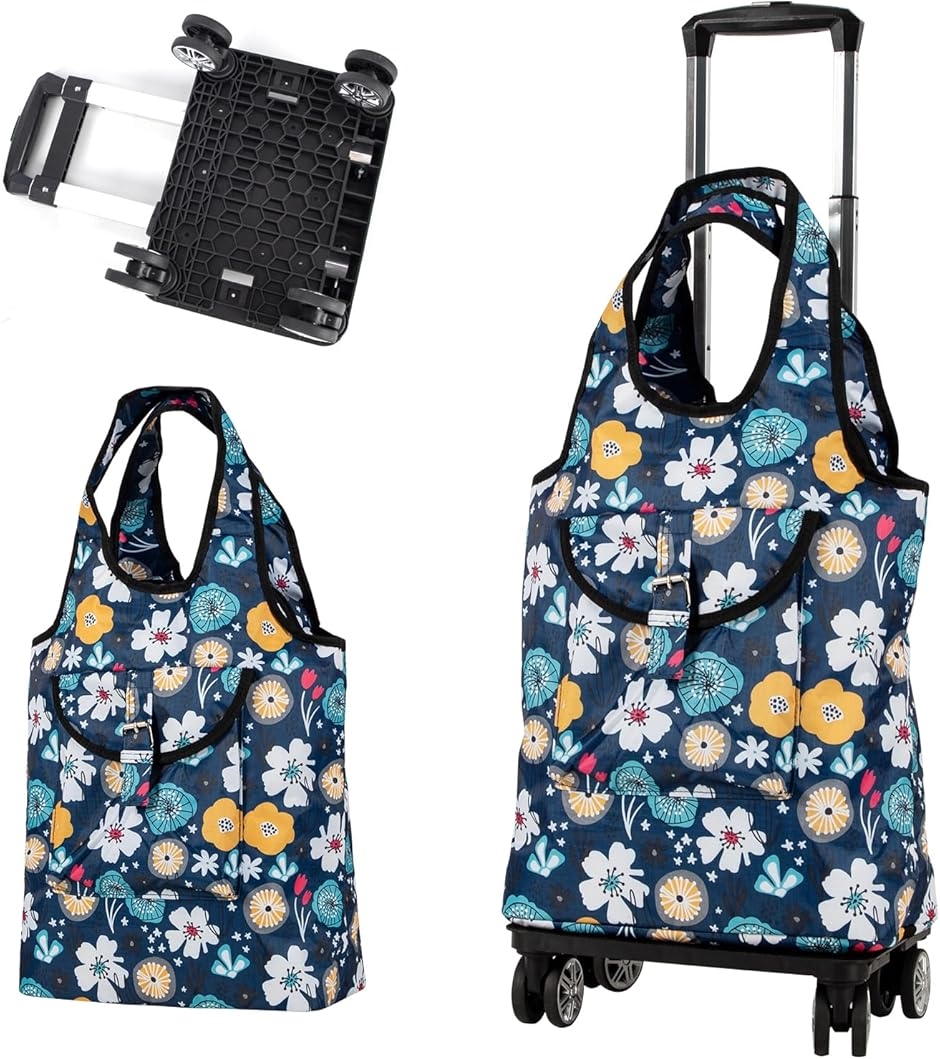 ショッピングキャリー 横押し 4輪 軽量 保温保冷 買い物キャリー 折り畳み キャリーカート 静音 バッグ 台車( ブラック,  普通)