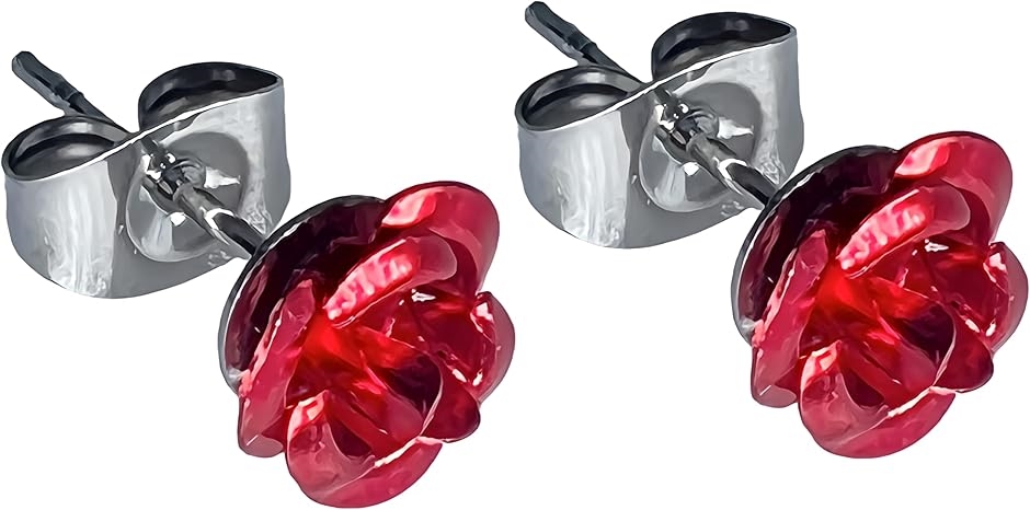 Yahoo! Yahoo!ショッピング(ヤフー ショッピング)ローズ 薔薇ピアス 8色展開 両耳用 2個セットスタッド メンズ レディース ステンレス アクセサリー（レッド）