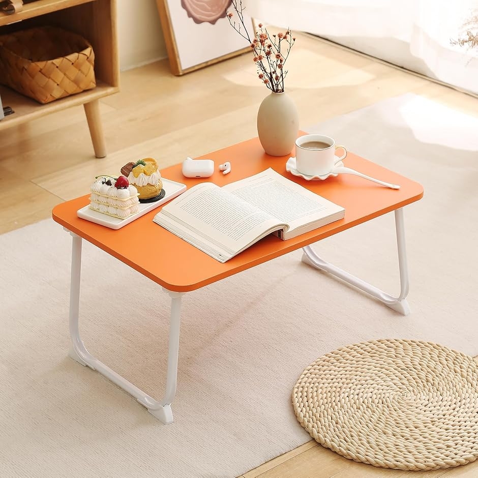 折り畳みテーブルパソコンデスクちゃぶ台 table おりたたみテーブル ベッドテーブル ローテーブル (オレンジ, 長60x幅40cm)