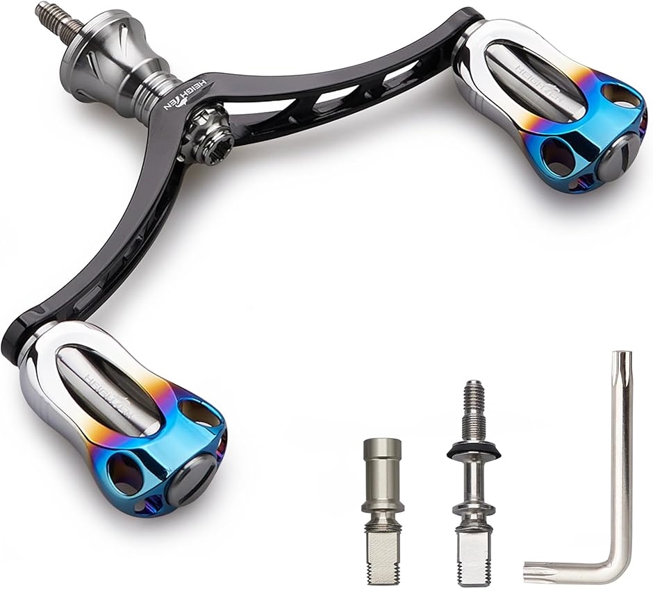 スピニングリールハンドルダークガンメタ 98mm リール ハンドル 22mm ノブ 搭載 シマノ ダイワ 通用 スピニング