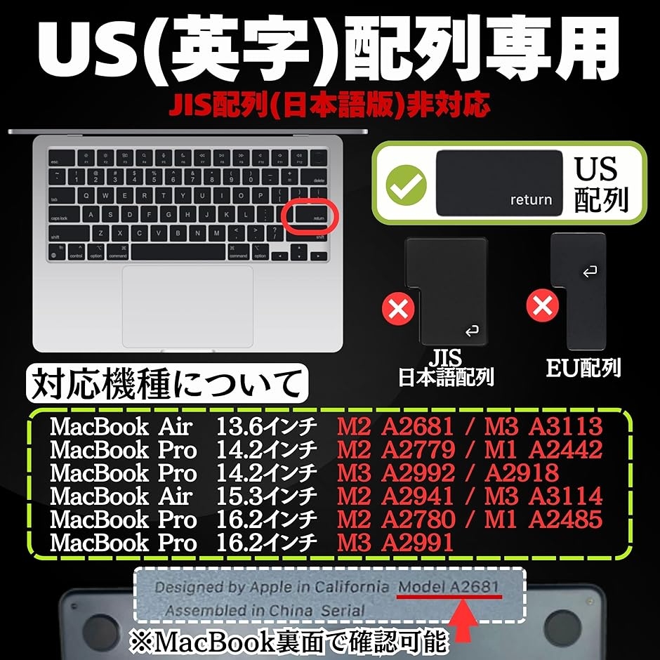 Macbook Pro/Air M2 M3 キーボードカバー 日本メーカー品 US配列