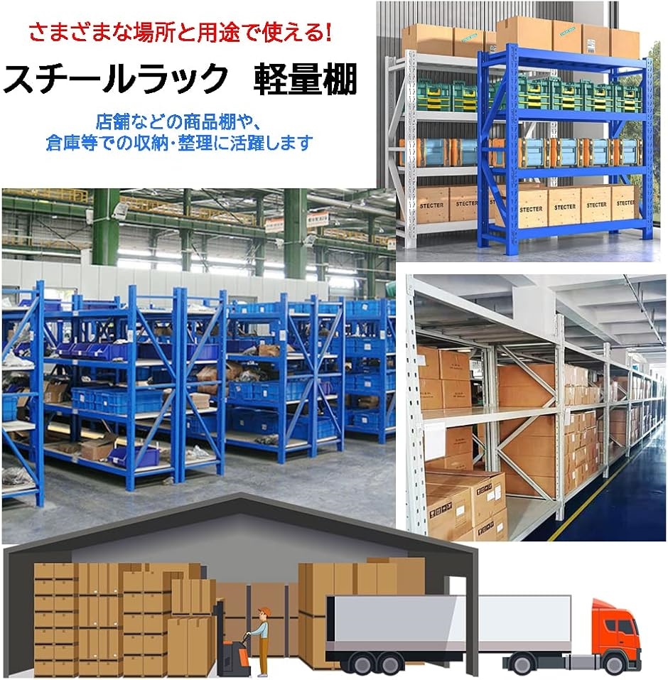 スチールラック 業務用 高耐荷重収納棚 組立簡単 ボルトレス 連結可能 