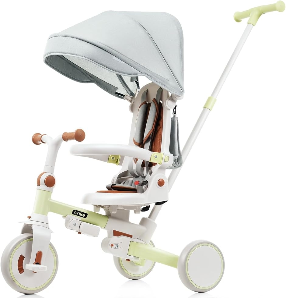 子供用 三輪車 7in1 手押し棒付き 折りたたみ グリーン 新品 子供用三輪車 7in1 折りたたみ 手押し棒付き 座面回転 自転車 超軽量