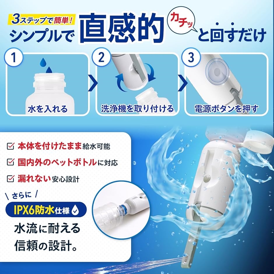 携帯用おしり洗浄機 ハンディシャワー 電動 USB-C充電式 収納袋付き ペットボトルアダプター付き ハイパワー(ピンク＆ホワイト) | ブランド登録なし | 04
