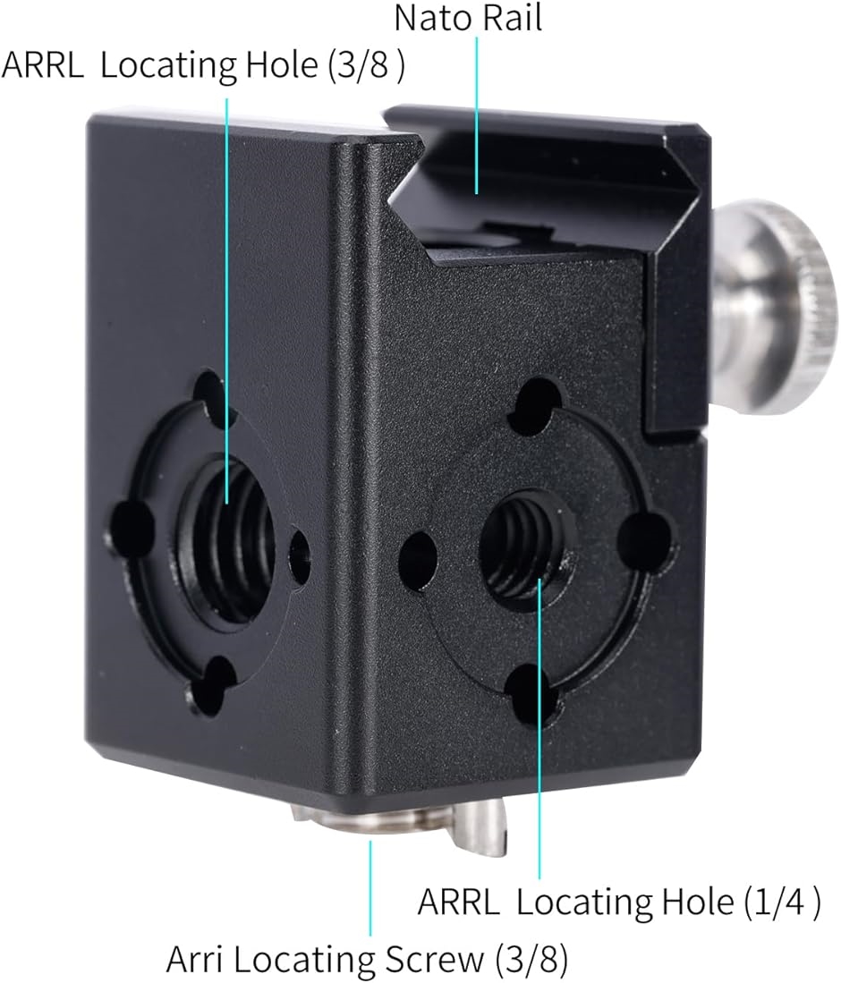 1/4 ''-20 と 3/8 ''-16 ネジ穴延長ブラケット、Arri 位置決めネジ付き
