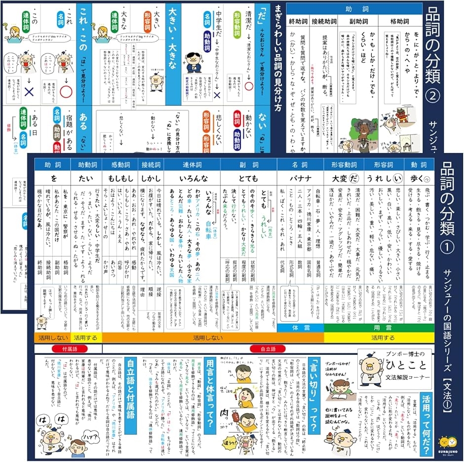 サンジュノーの国語シリーズ 中学国語の文法 品詞の分類 1 2 2枚セット