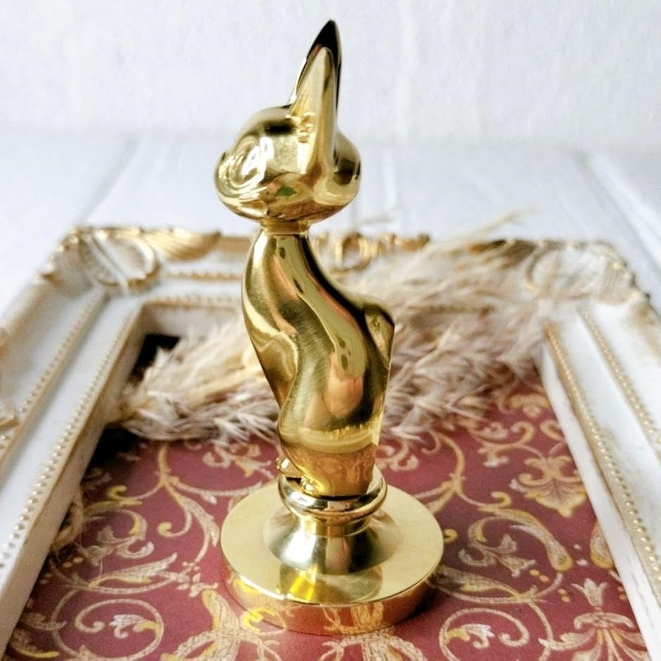 猫 ハンドル シーリングスタンプ シーリングワックス 金 ゴールド 高さ