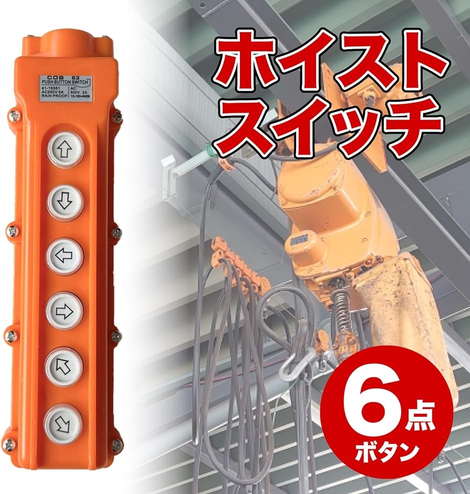 ホイスト スイッチ クレーン ペンダントスイッチ ホイストクレーン用 プッシュボタン 操作 コントローラー 5A(6ボタン) : スピード発送