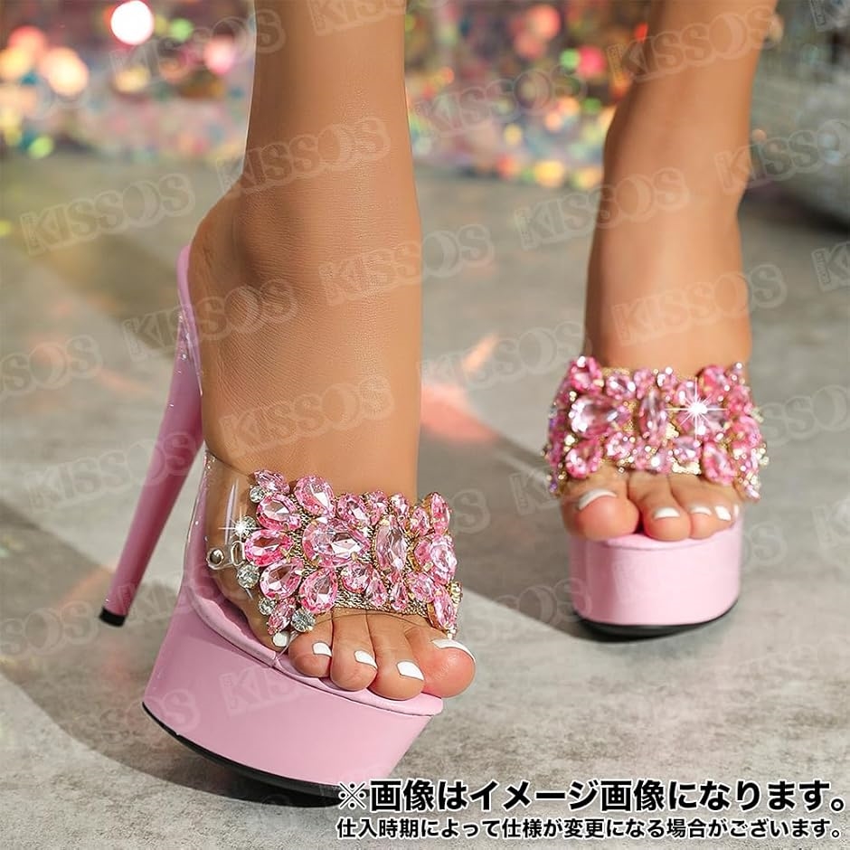 レディース ミュール パンプス 厚底 キラキラ ラインストーン 17cm