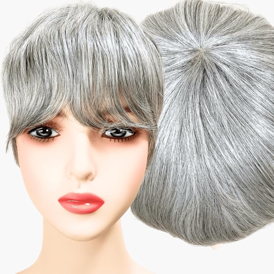 部分ウィッグ かつら ヘアピース ポイントウィッグ 白髪 グレイヘアー