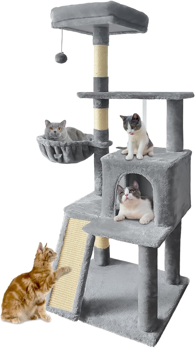 キャットタワー　据え置きタイプ　猫用品　多機能　グレー　高さ145cm 楽天市場】キャットタワー 据え置き 大型 60×40cm 高さ164cm 爪