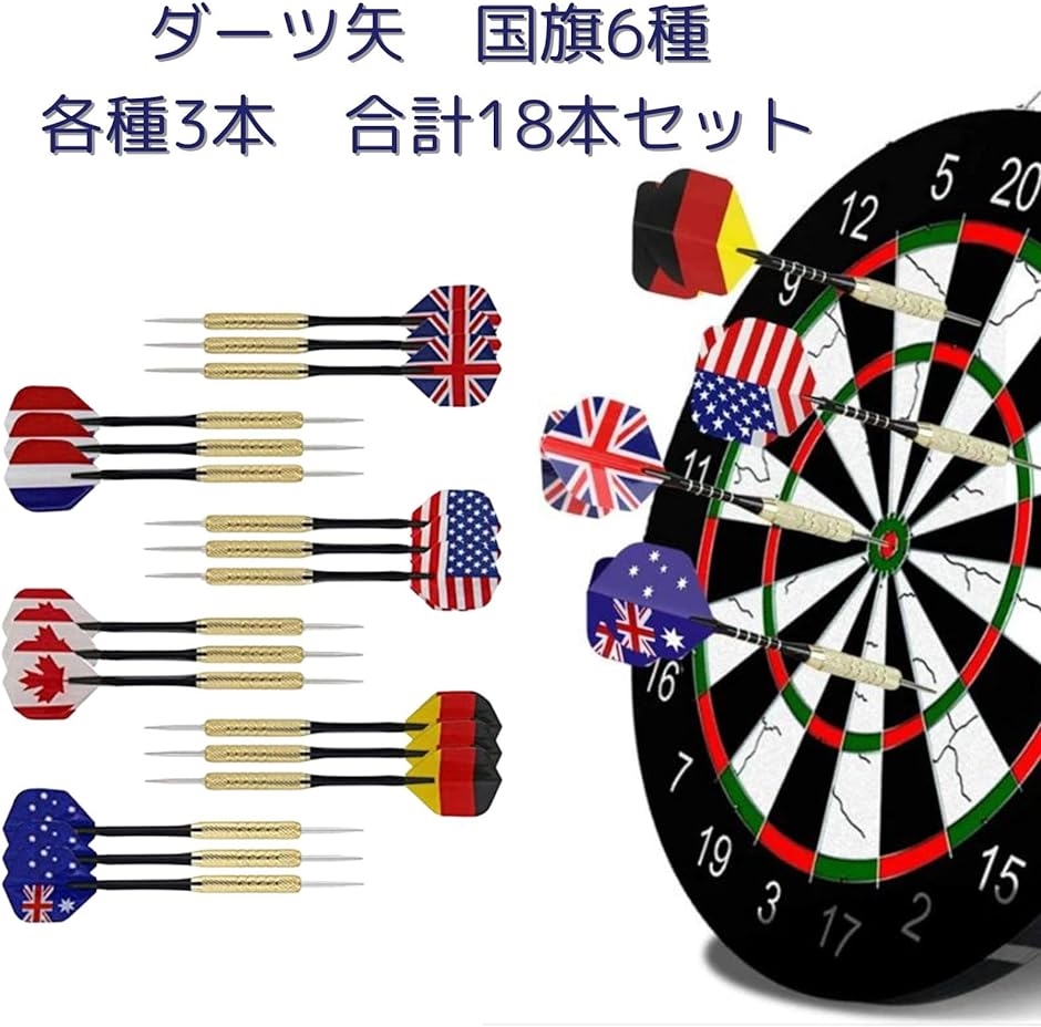 ダーツ 矢 スチールチップ 初心者 練習用 ハードダーツ 国旗 18g 18本