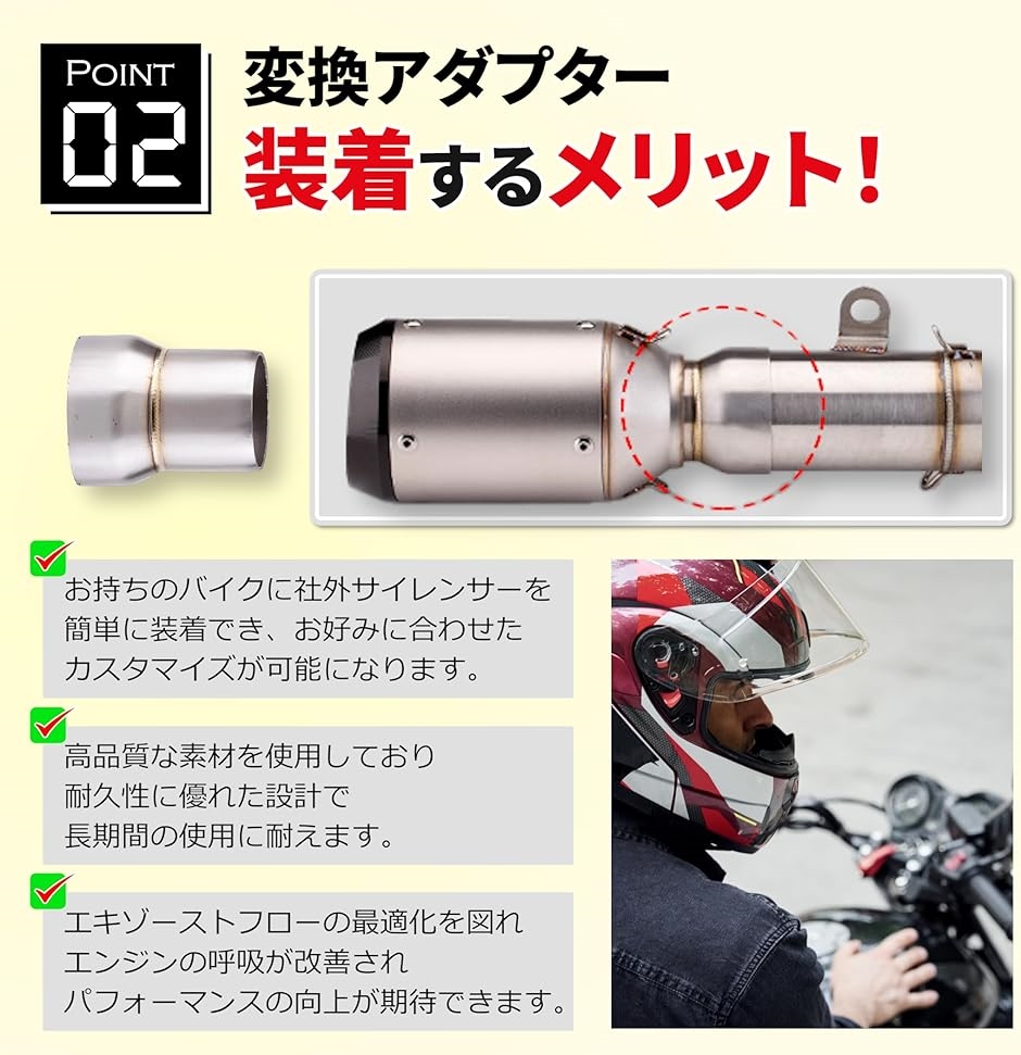 互換品】 変換 アダプター(外径φ60.5 mm＞サイレンサー内径50.8mm, 外