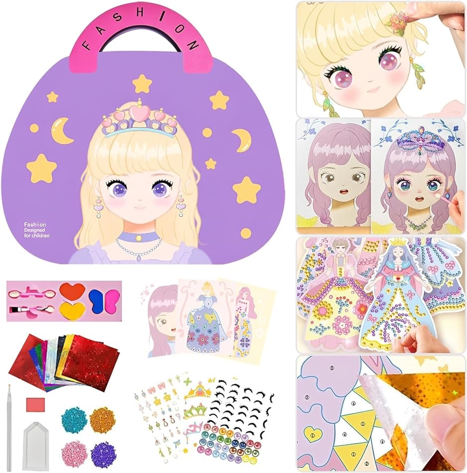 Yahoo! Yahoo!ショッピング(ヤフー ショッピング)4in1 魔法紙 女の子 メイクセット 子供 集中 知育 アイシャドウペーパークラフト プリンセス ダイヤモンド画 シール貼り クリスマス