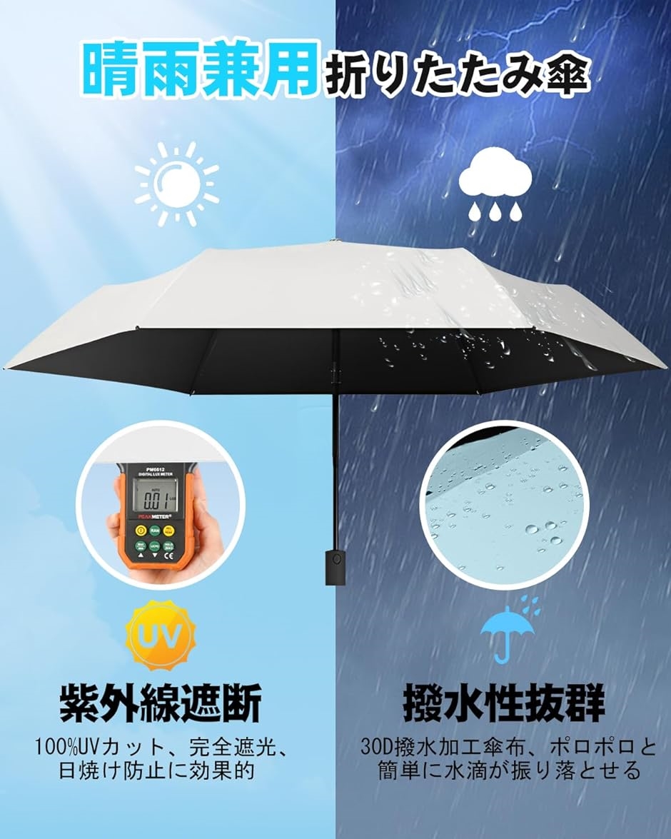 日傘 198g 超軽量 折り畳み傘 安全式自動開閉 UVカット レディース メンズ 折りたたみ傘 コンパクト 超撥水( オフホワイト)｜horikku｜05