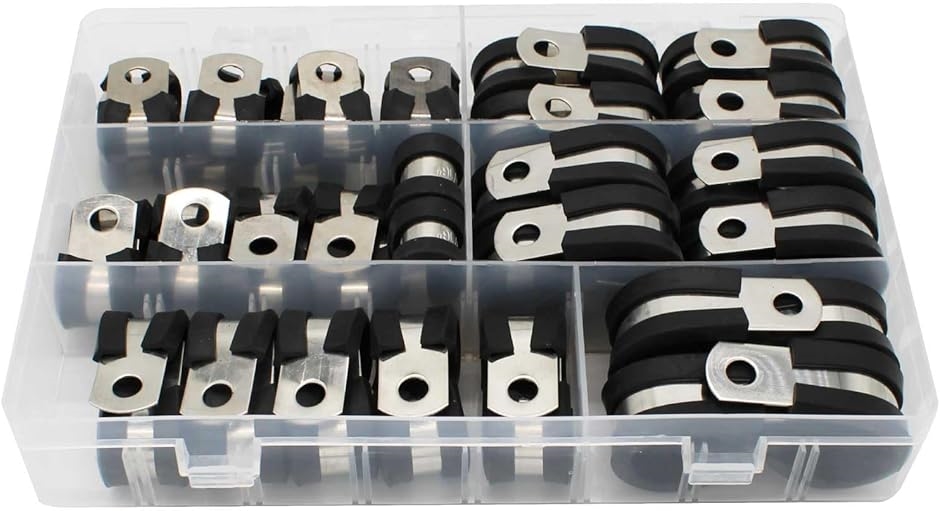 ホースクランプ 52個セット ホースバンド 304ステンレス 高耐久 ゴム