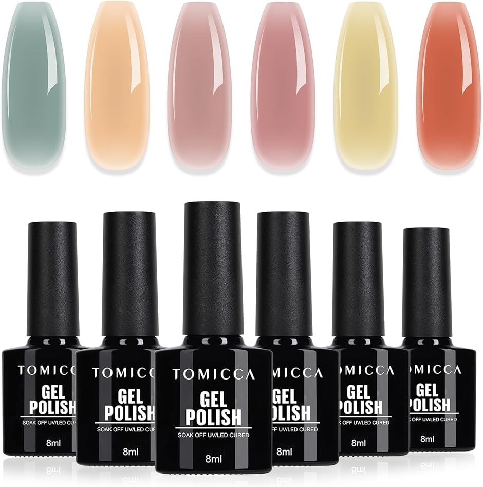 カラージェル ネイルアート6色 8ml 透け感あり UV・LED対応 夏