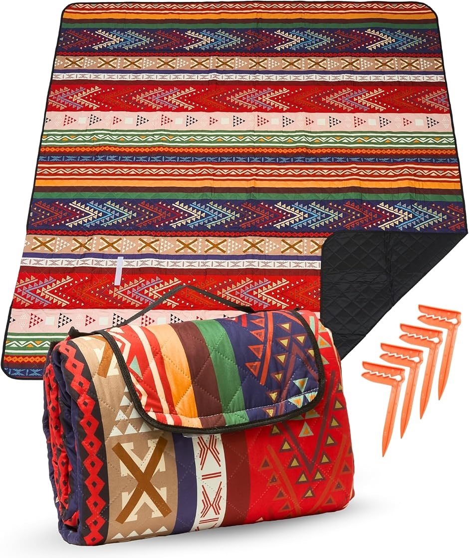 敷くだけ、ぐんと素敵に レジャーシート 大判 200x200 cm 厚手 3層構造 キルティング 生地 撥水 洗える MDM(レッド,  大判)