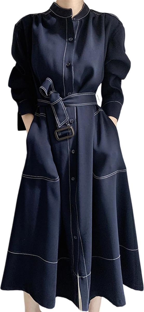 シャツワンピース ステッチ ロング フレア きれいめ カジュアル 羽織