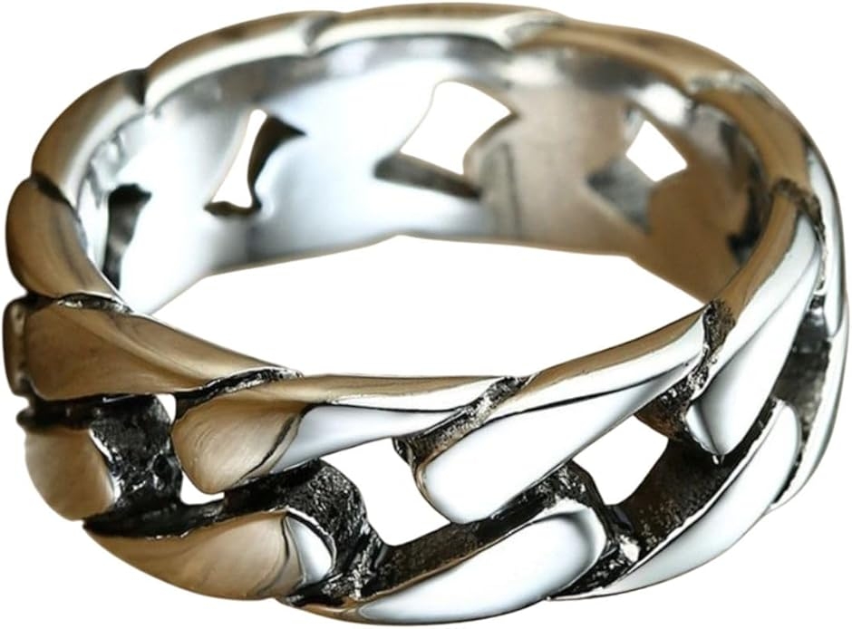 メンズ 指輪 チェーン 太め ごつい リング 幅広 喜平 シンプル アクセサリー 金属アレルギー対応 (シルバー,  US9:18号)