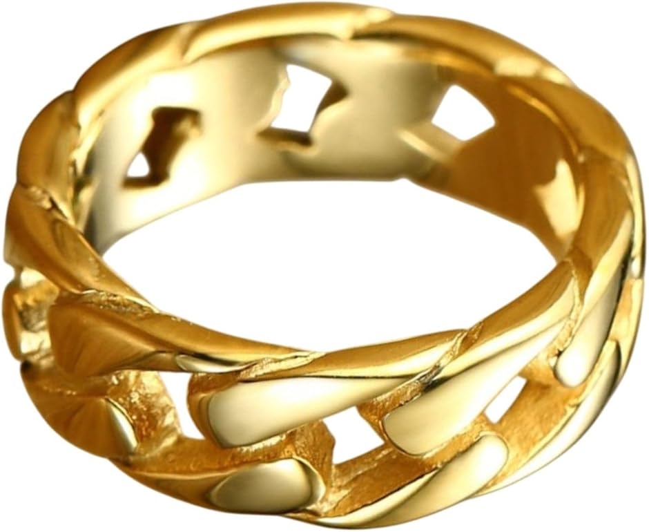 メンズ 指輪 チェーン 太め ごつい リング 幅広 喜平 シンプル アクセサリー 金属アレルギー対応 (ゴールド,  US11:23号)