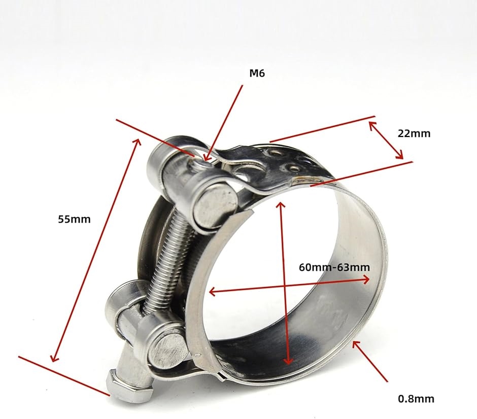 Tボルトクランプ 5個セット マフラーバンド ホース ステンレスマフラークランプ インタークーラークランプ( 60-63mm)｜horikku｜03