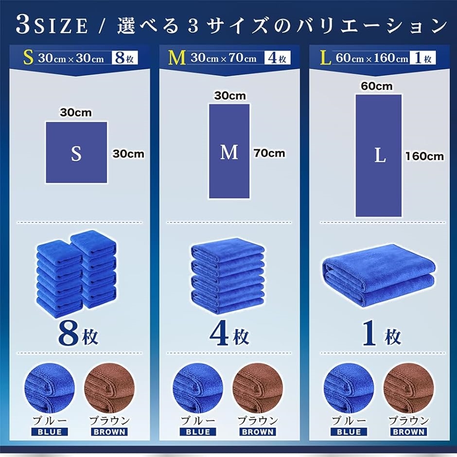 洗車タオル 超吸水 大判 傷つかない ガラス レンズ 3サイズ 複数枚セット( ブルー,  Sサイズ) | ブランド登録なし | 02