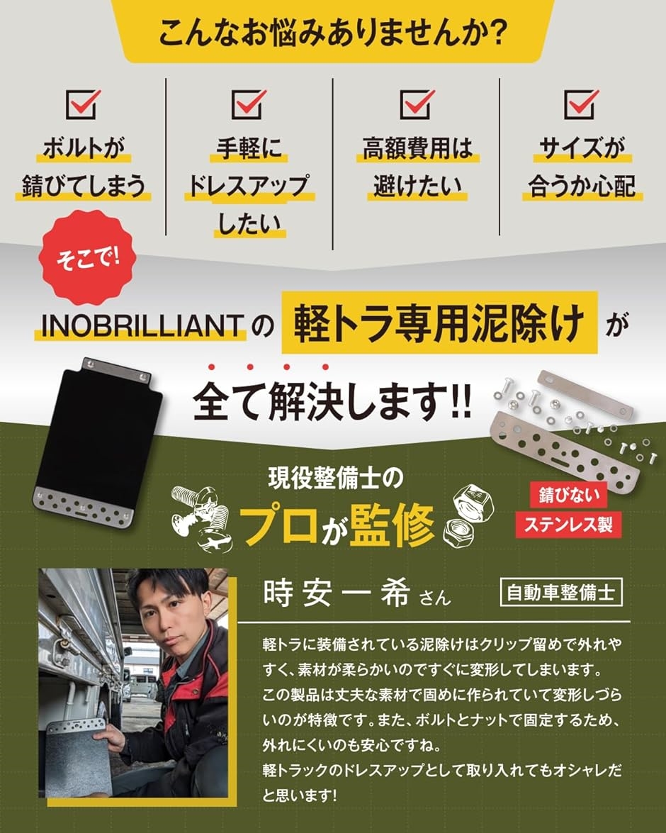 軽トラ 泥除け マッドガード 軽トラック(ブラック, 縦29cmx横