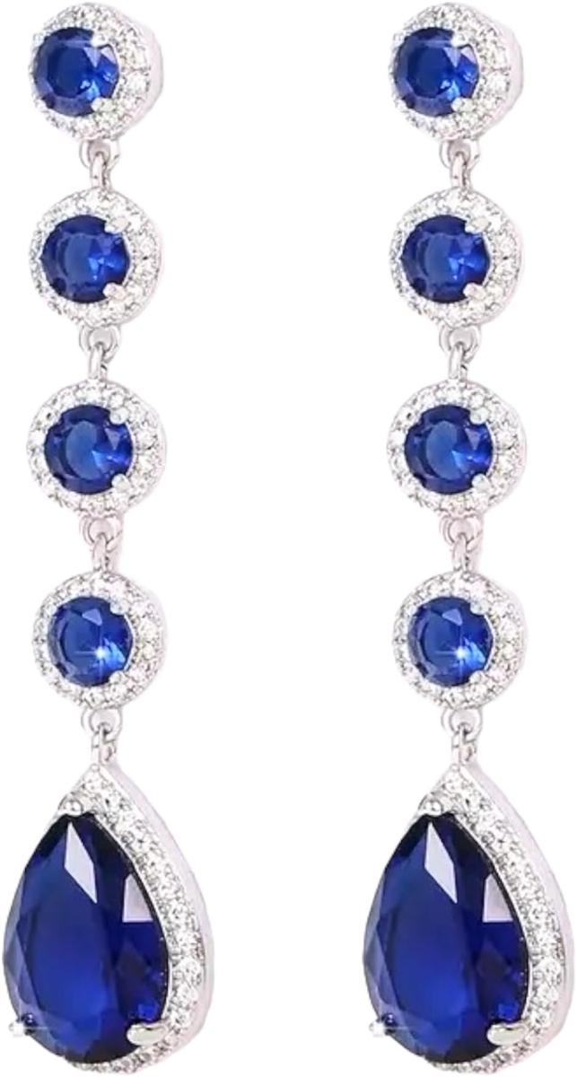 ロングピアス ウエディング ジルコニア 青 パーティ ドレスアップ 結婚式 アクセサリー ビキニ 社交ダンス コンテスト (ブルー)