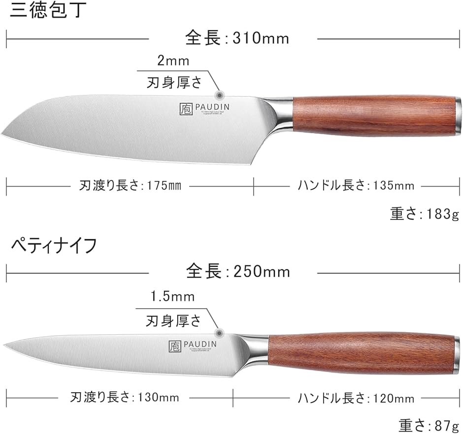 包丁セット 包丁 三徳 165mm ペティ 135mm V金1号 黒合板柄 V金1号 中三徳 145mm