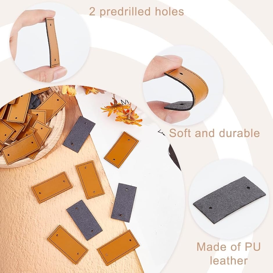 50個 革タグ PUレザーラベル 縫製穴付き 50x25x2mm 空白 縫製用ラベル