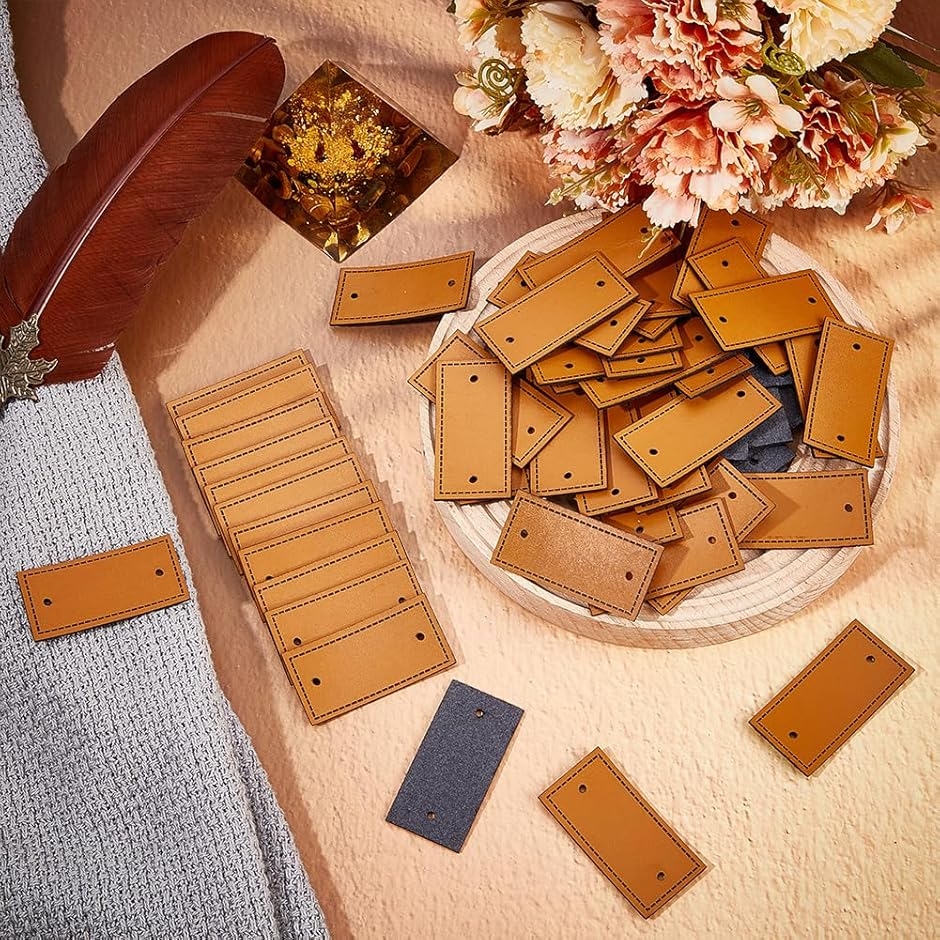 50個 革タグ PUレザーラベル 縫製穴付き 50x25x2mm 空白 縫製用ラベル