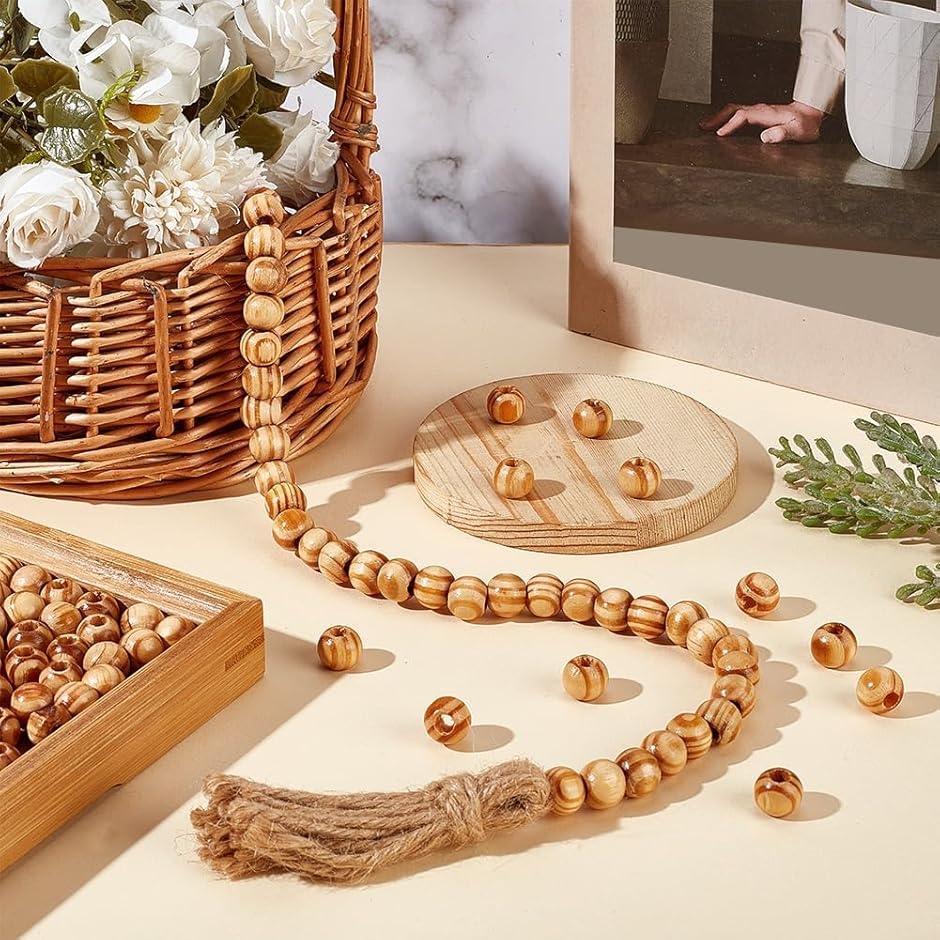 120個 木製ビーズ 穴5mm 大穴ビーズ 丸い ウッドビーズ ナチュラル