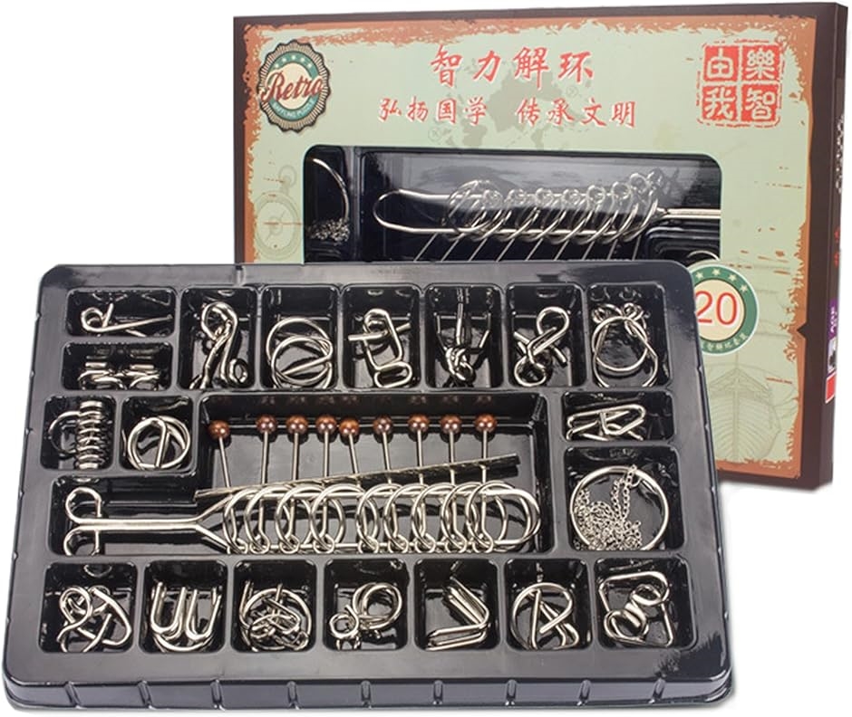 知恵の輪 大人 異なる難易度 子供 パズル 知恵玩具 チャイニーズリング(20点セット)