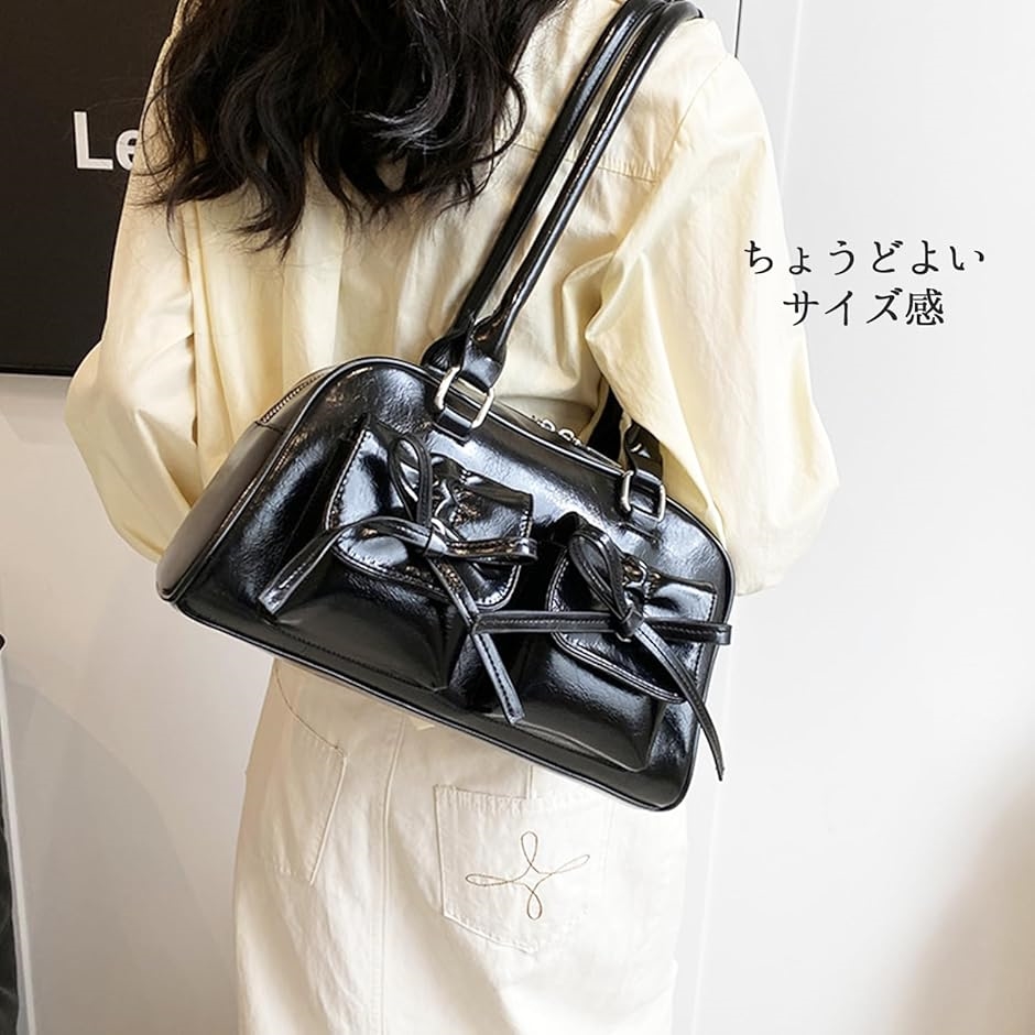 リボン付き黒と白のハンドバッグ RESEXXY（リゼクシー） ショルダーバッグ バッグ スタッズポイント