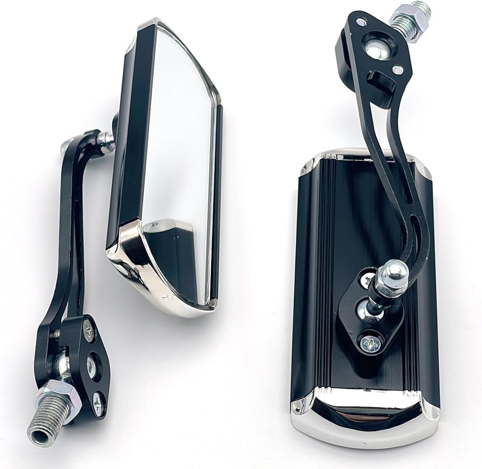 クラシック アルミ スクエア ミラー 汎用 10mm 8mm アダプター2個付き