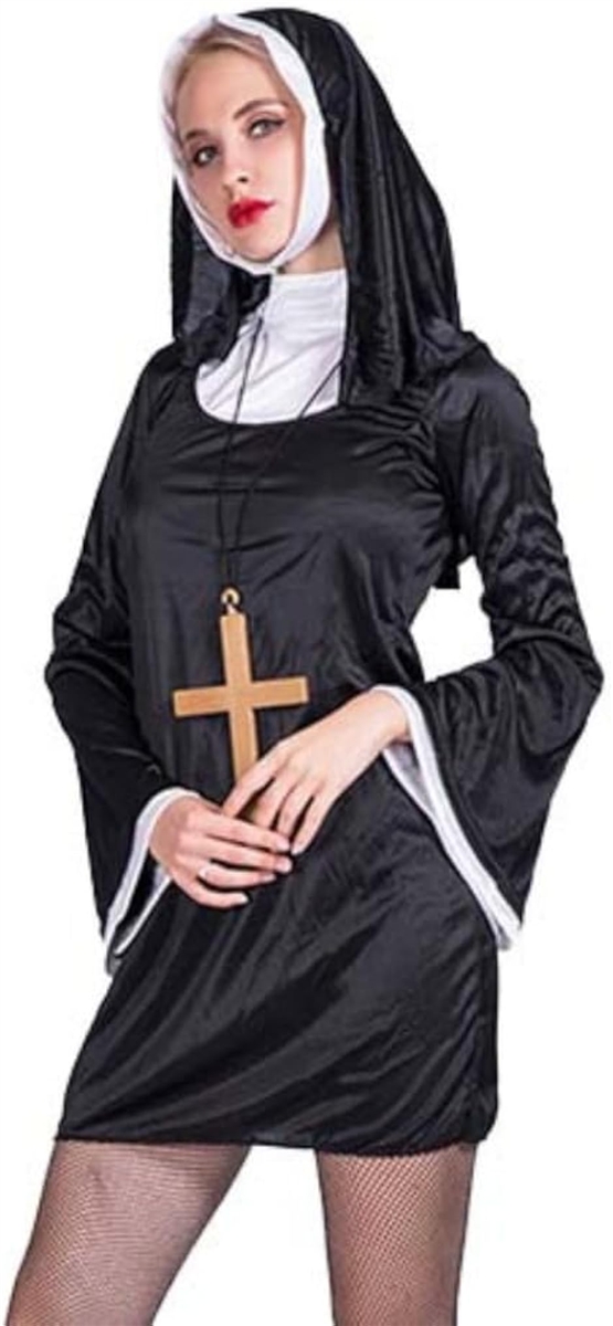 シスター 修道女 衣装 十字架付属 ミニスカート セクシー 仮装 ハロウィン コスプレ (ブラック,  M)