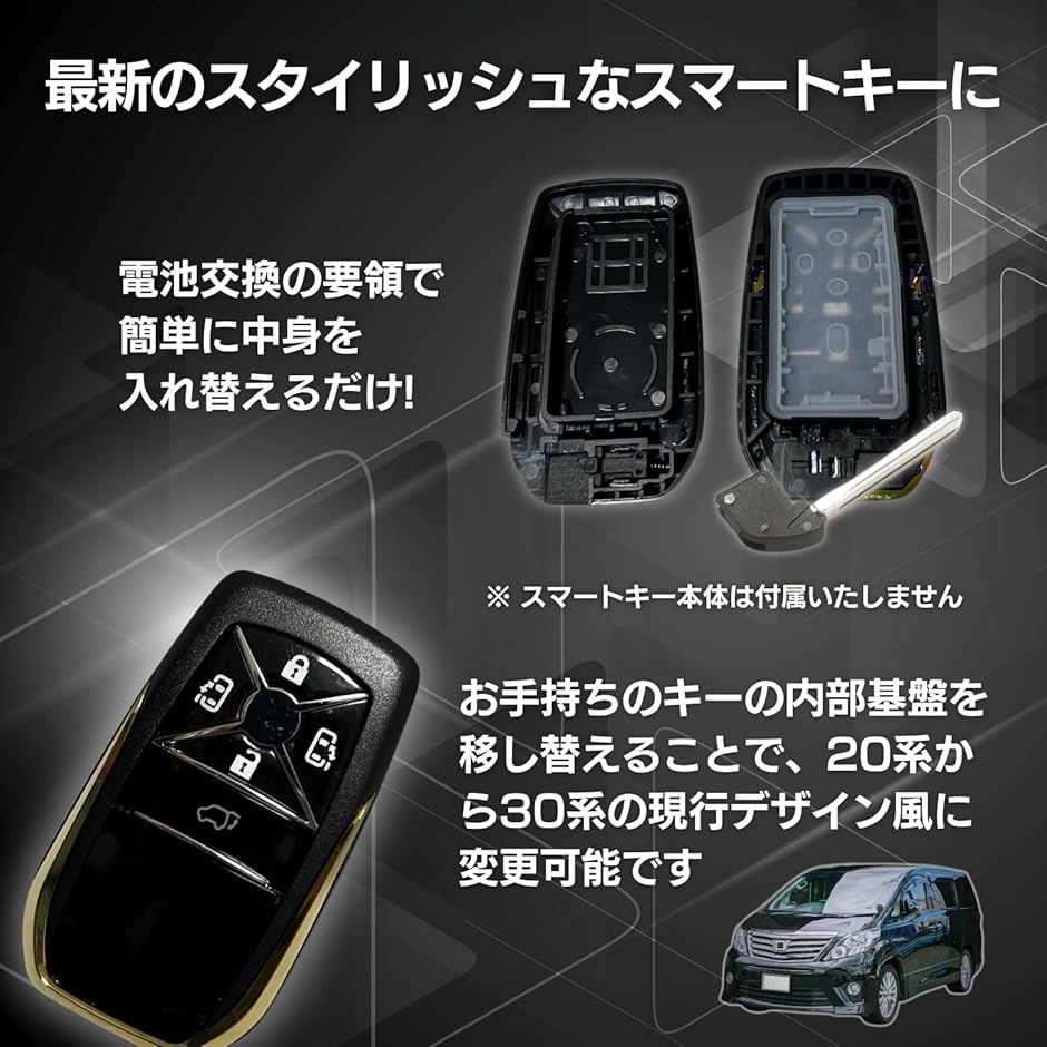 初期化済み◆スマートキー◆エスティマ 50 ノア70アルファード20登録可能 互換品】 スマートキーケース キーカバー ヴェルファイア 20