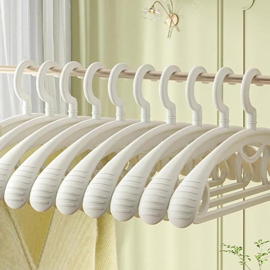 ハンガー かたくずれ防止 滑らない 幅広で跡がつかないx洗濯ハンガー 10本 360度回転(ホワイト,  41.5cmx20cm)