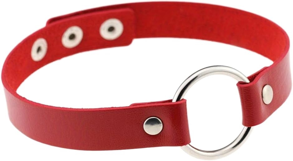 Yahoo! Yahoo!ショッピング(ヤフー ショッピング)チョーカーレディース 首輪 リング パンク レザー choker ゴシック ロック パンクファッション ベルト（レッド,  中）