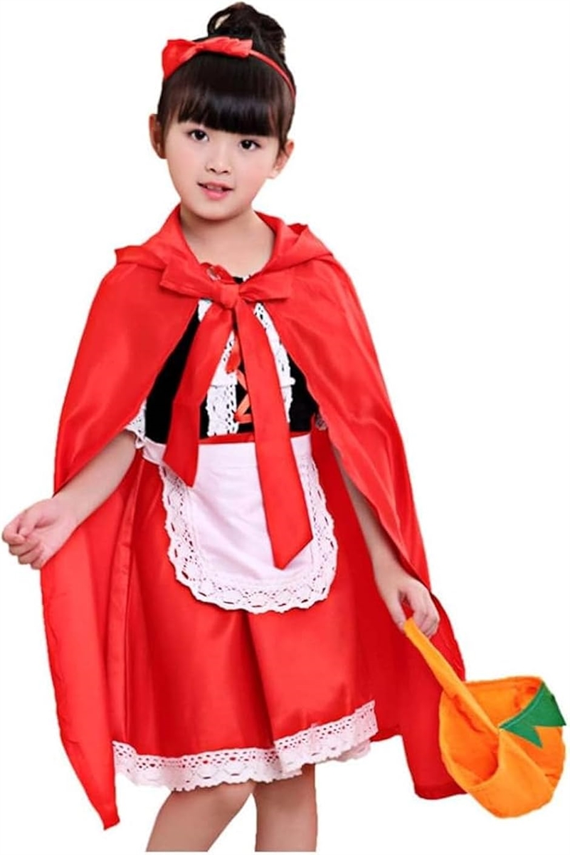 ハロウィン キッズ 赤ずきん コスプレ ドレス 女の子用 衣装 パーティー 仮装(レッド,  130)